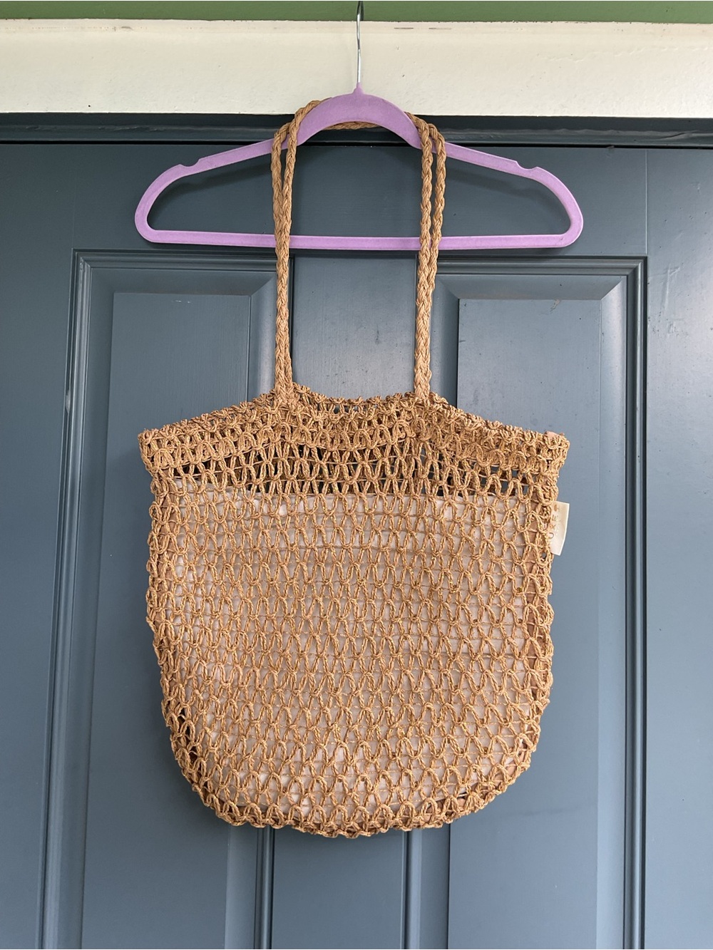 Handwoven Brown Mesh Tote Bag with Shoulder Straps